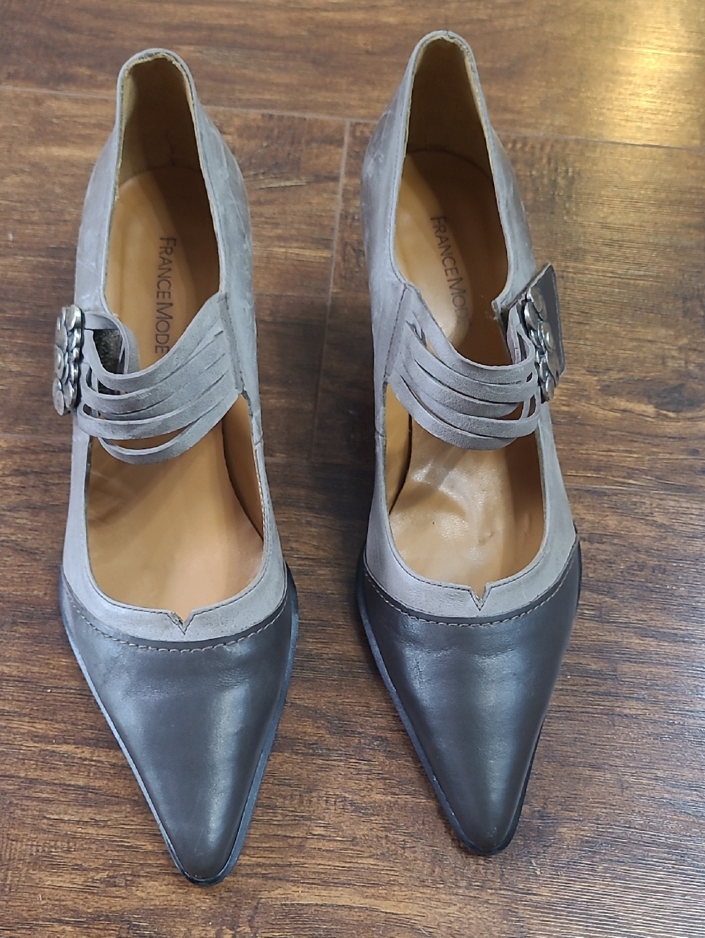 FranceMode Gray Pointed Mary Jane Pumps Made In France Size 38 Or 7.5